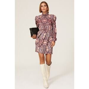 Slate & Willow Paisley Print Puff Long Sleeve Mock Neck A-Line Mini Dress Size S